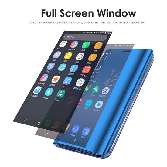 For POCO M3 Case Foldable Flip Plating Mirror Window View Shockproof Full Cover Protective Case