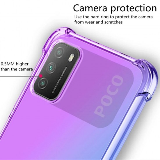 For POCO M3 Case Gradient Color with Four-Corner Airbag Shockproof Translucent Soft TPU Protective Case