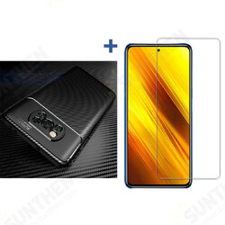 For POCO X3 PRO / POCO X3 NFC Accessories Carbon Fiber Pattern with Lens Protector Protective Case + Anti-Explosion Tempered Glass Screen Protector Non-Original For POCO X3 PRO / POCO X3 NFC Accessories Carbon Fiber Pattern with Lens Protector Protective Case + Anti-Explosion Tempered Glass Screen Protector Non-Original