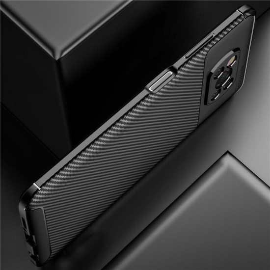 For POCO X3 PRO / POCO X3 NFC Accessories Carbon Fiber Pattern with Lens Protector Protective Case + Anti-Explosion Tempered Glass Screen Protector Non-Original