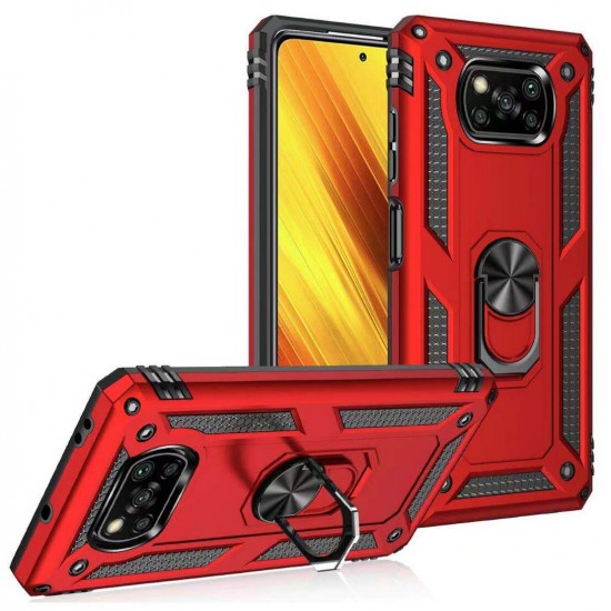 For POCO X3 PRO / POCO X3 NFC Case Bumpers Shockproof Magnetic with 360 Rotation Finger Ring Holder Stand PC Protective Case