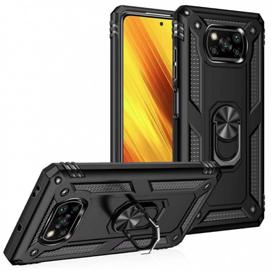 For POCO X3 PRO / POCO X3 NFC Case Bumpers Shockproof Magnetic with 360 Rotation Finger Ring Holder Stand PC Protective Case
