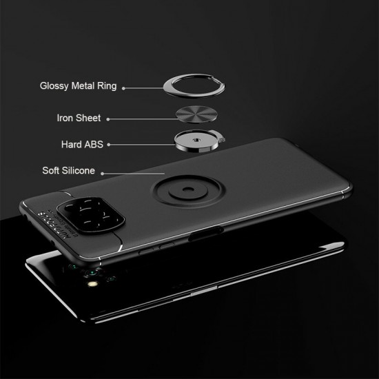 For POCO X3 PRO / POCO X3 NFC Case 360° Rotating Magnetic Ring Holder Soft Silicone Shockproof Protective Case Back Cover Non-original