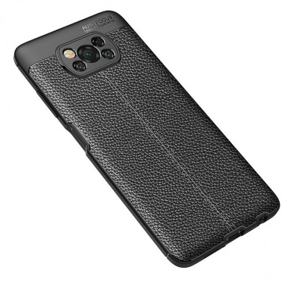 For POCO X3 PRO / POCO X3 NFC Case Litchi Pattern with Lens Protector Shockproof PU Leather + TPU Soft Protective Case Back Cover