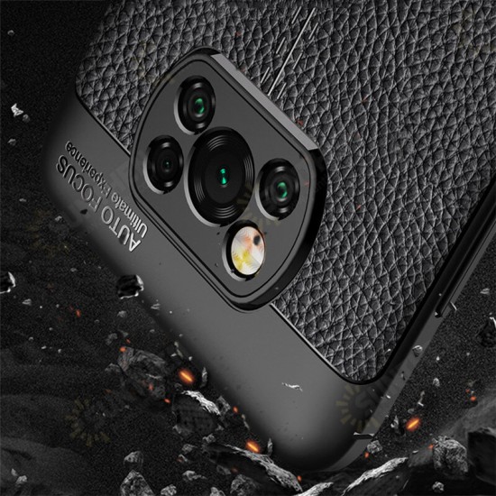 For POCO X3 PRO / POCO X3 NFC Case Litchi Pattern with Lens Protector Shockproof PU Leather + TPU Soft Protective Case Back Cover