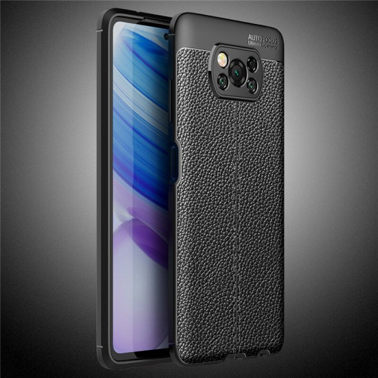 For POCO X3 PRO / POCO X3 NFC Case Litchi Pattern with Lens Protector Shockproof PU Leather + TPU Soft Protective Case Back Cover