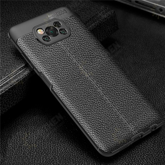 For POCO X3 PRO / POCO X3 NFC Case Litchi Pattern with Lens Protector Shockproof PU Leather + TPU Soft Protective Case Back Cover