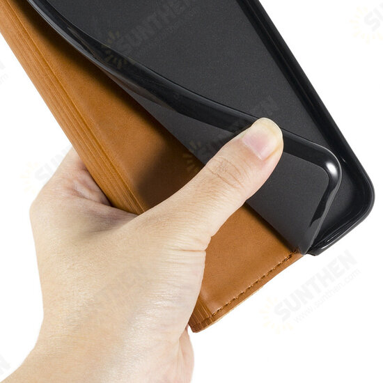 For POCO X3 PRO / POCO X3 NFC Case Wooden Texture Flip with Card Slot Stand PU Leather Full Body Protective Case Non-original