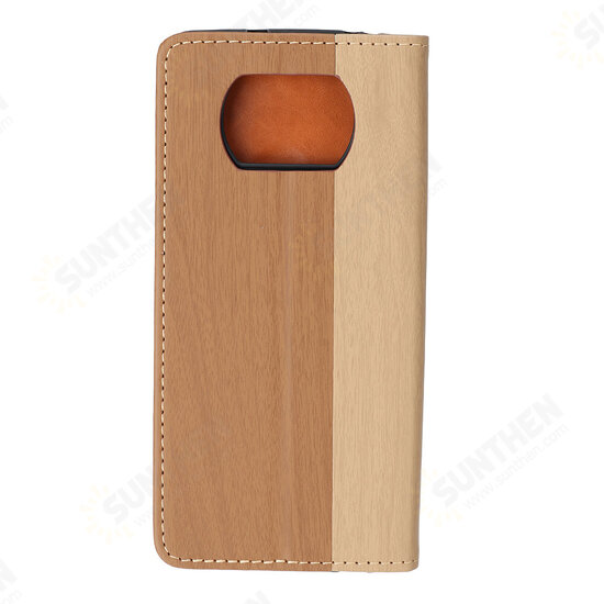 For POCO X3 PRO / POCO X3 NFC Case Wooden Texture Flip with Card Slot Stand PU Leather Full Body Protective Case Non-original