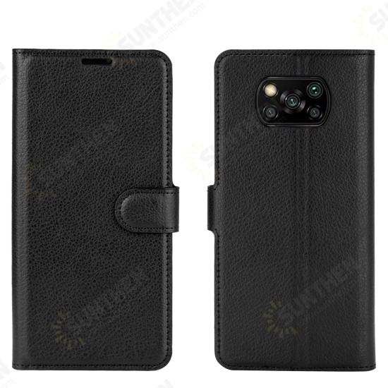 For POCO X3 PRO / POCO X3 NFC Case Litchi Pattern Flip Shockproof PU Leather Full Body Protective Case