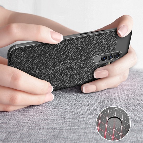 For Redmi 9 Case Business Litchi Texture Shockproof PU Leather with Lens Protector Protective Case Non-original