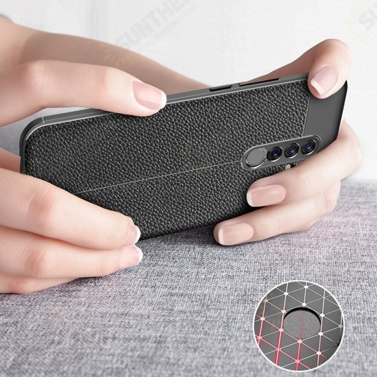 For Redmi 9 Case Business Litchi Texture Shockproof PU Leather with Lens Protector Protective Case Non-original