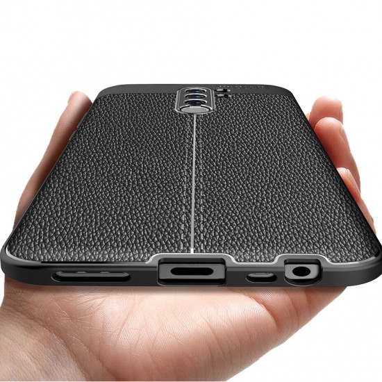For Redmi 9 Case Business Litchi Texture Shockproof PU Leather with Lens Protector Protective Case Non-original