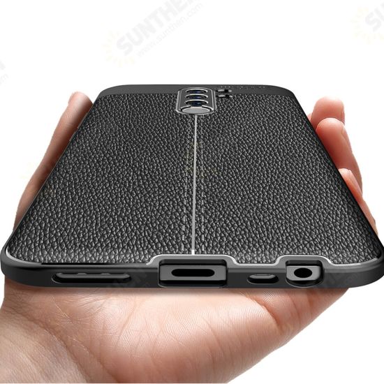 For Redmi 9 Case Business Litchi Texture Shockproof PU Leather with Lens Protector Protective Case Non-original