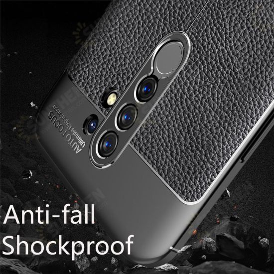 For Redmi 9 Case Business Litchi Texture Shockproof PU Leather with Lens Protector Protective Case Non-original