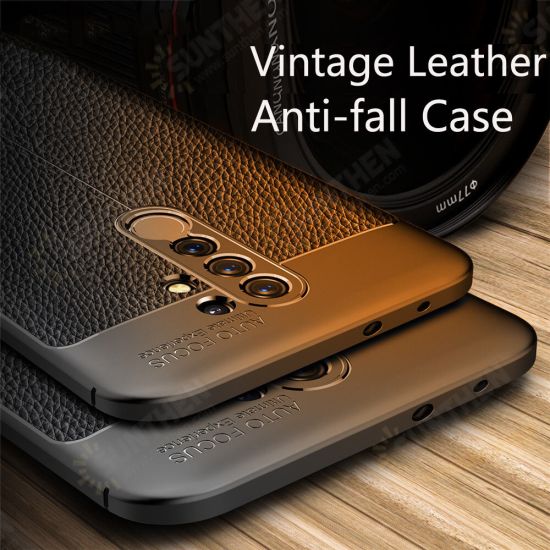 For Redmi 9 Case Business Litchi Texture Shockproof PU Leather with Lens Protector Protective Case Non-original