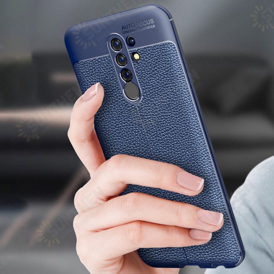 For Redmi 9 Case Business Litchi Texture Shockproof PU Leather with Lens Protector Protective Case Non-original