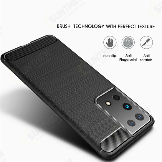 For Samsung Galaxy S21+ / Galaxy S21 / Galaxy S21 Ultra Case Carbon Fiber Texture with Lens Protector Shockproof Silicone Protective Case Back Cover