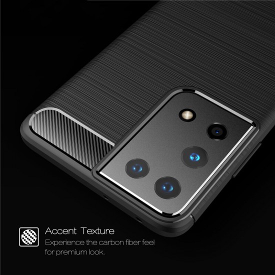For Samsung Galaxy S21+ / Galaxy S21 / Galaxy S21 Ultra Case Carbon Fiber Texture with Lens Protector Shockproof Silicone Protective Case Back Cover