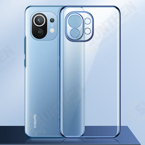 For Xiaomi Mi 11 Case 2 in 1 Plating with Airbag Lens Protector Ultra-Thin Anti-Fingerprint Shockproof Transparent Soft TPU Protective Case Non-Original