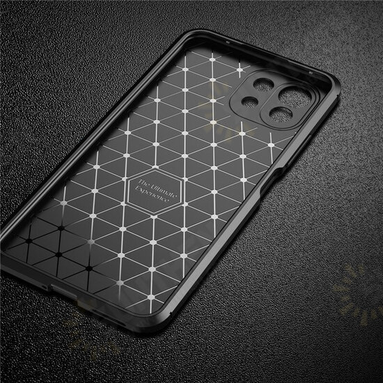 For Xiaomi Mi 11 Case Luxury Carbon Fiber Pattern with Lens Protector Shockproof Silicone Protective Case Non-Original