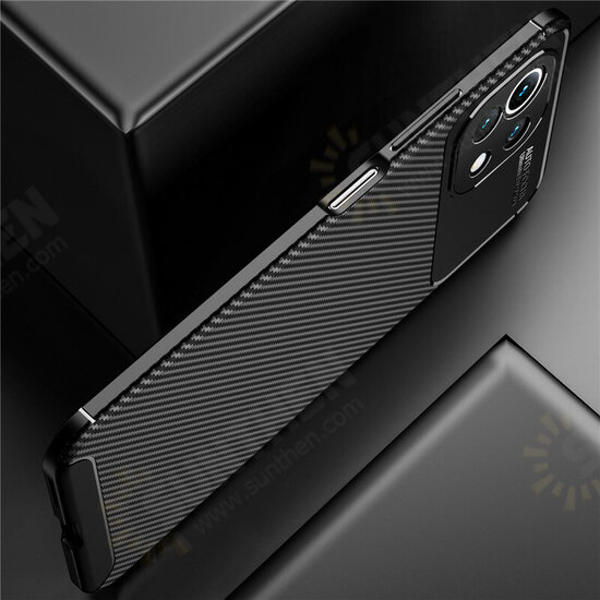 For Xiaomi Mi 11 Case Luxury Carbon Fiber Pattern with Lens Protector Shockproof Silicone Protective Case Non-Original