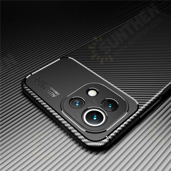 For Xiaomi Mi 11 Case Luxury Carbon Fiber Pattern with Lens Protector Shockproof Silicone Protective Case Non-Original