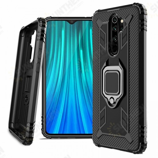 For Xiaomi Redmi 9 Case Carbon Fiber Pattern Shockproof Anti-Fingerprint with 360° Rotation Magnetic Ring Bracket PC Protective Case Non-original