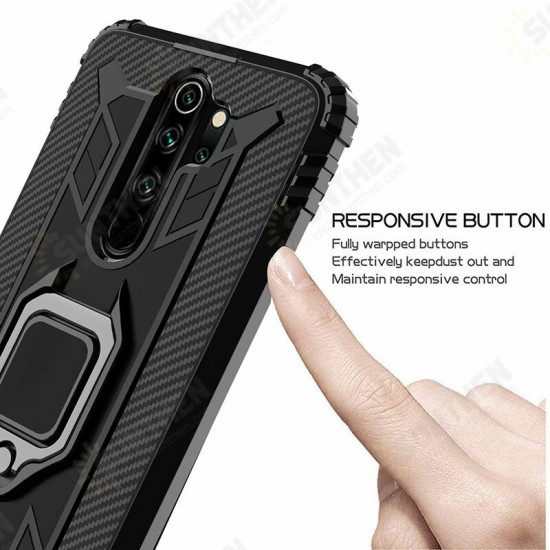 For Xiaomi Redmi 9 Case Carbon Fiber Pattern Shockproof Anti-Fingerprint with 360° Rotation Magnetic Ring Bracket PC Protective Case Non-original