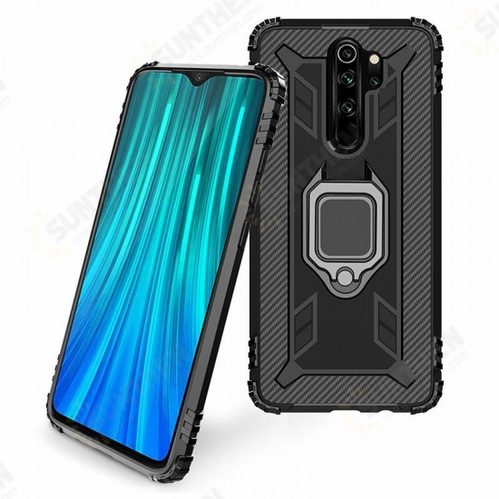 For Xiaomi Redmi 9 Case Carbon Fiber Pattern Shockproof Anti-Fingerprint with 360° Rotation Magnetic Ring Bracket PC Protective Case Non-original