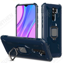 For Xiaomi Redmi 9 Case Carbon Fiber Pattern Shockproof Anti-Fingerprint with 360° Rotation Magnetic Ring Bracket PC Protective Case Non-original