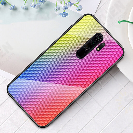For Xiaomi Redmi 9 Case Carbon Fiber Pattern Gradient Color Tempered Glass Shockproof Scratch Resistant Protective Case Non-original For Xiaomi Redmi 9 Case Carbon Fiber Pattern Gradient Color Tempered Glass Shockproof Scratch Resistant Protective Case Non-original