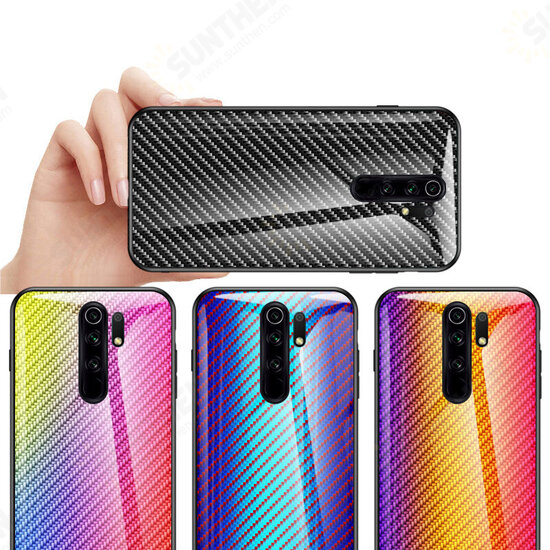 For Xiaomi Redmi 9 Case Carbon Fiber Pattern Gradient Color Tempered Glass Shockproof Scratch Resistant Protective Case Non-original For Xiaomi Redmi 9 Case Carbon Fiber Pattern Gradient Color Tempered Glass Shockproof Scratch Resistant Protective Case Non-original