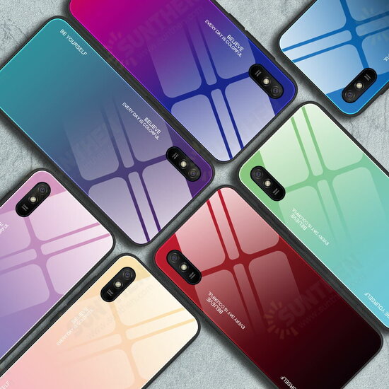 For Xiaomi Redmi 9A Case Gradient Color Tempered Glass Shockproof Scratch Resistant Protective Case Non-original