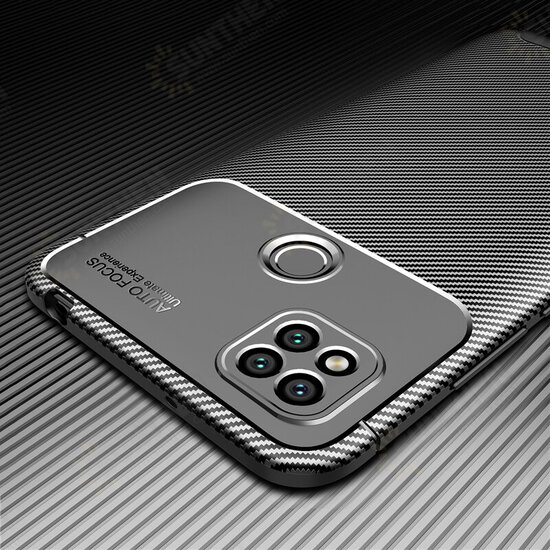 For Xiaomi Redmi 9C Case Luxury Carbon Fiber Pattern with Lens Protector Shockproof Silicone Protective Case Non-original