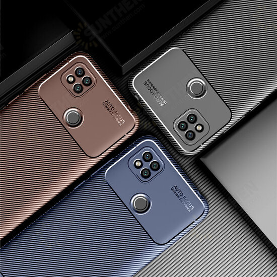 For Xiaomi Redmi 9C Case Luxury Carbon Fiber Pattern with Lens Protector Shockproof Silicone Protective Case Non-original