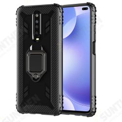 For Xiaomi Redmi K30 Case Carbon Fiber Pattern Shockproof Anti-fingerprint with 360° Rotation Magnetic Ring Bracket PC Protective Case Non-original