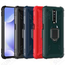 For Xiaomi Redmi K30 Case Carbon Fiber Pattern Shockproof Anti-fingerprint with 360° Rotation Magnetic Ring Bracket PC Protective Case Non-original