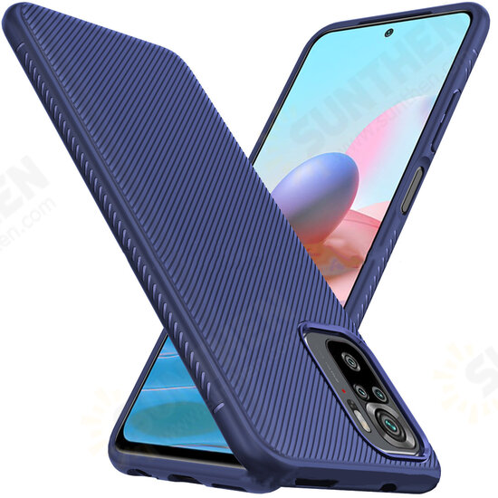 For Xiaomi Redmi Note 10 /Redmi Note 10S Case Carbon Fiber Texture Slim Soft Silicone Shockproof Protective Case Back Cover Non-Original