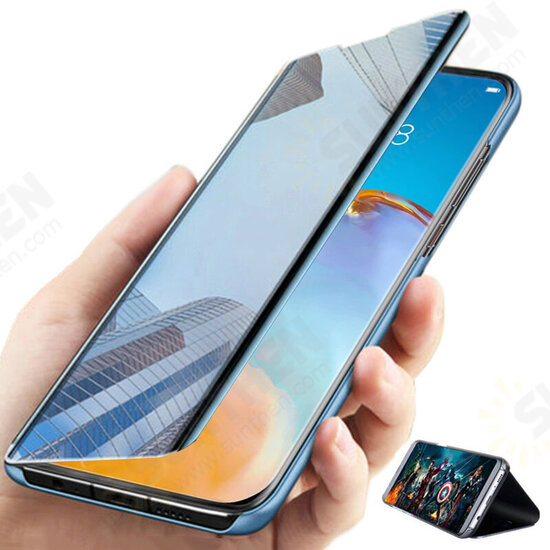 For Xiaomi Redmi Note 10 /Redmi Note 10S Case Foldable Flip Plating Mirror Window View Shockproof Full Cover Protective Case