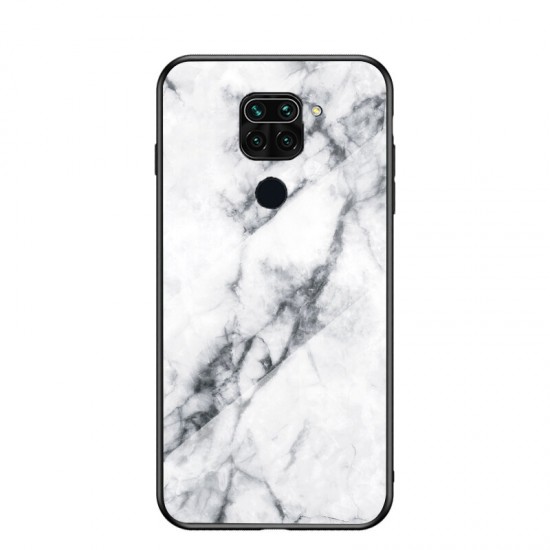 For Xiaomi Redmi Note 9 / Redmi 10X 4G Case Marble Pattern Colorful Tempered Glass Shockproof Scratch Resistant Protective Case Non-original