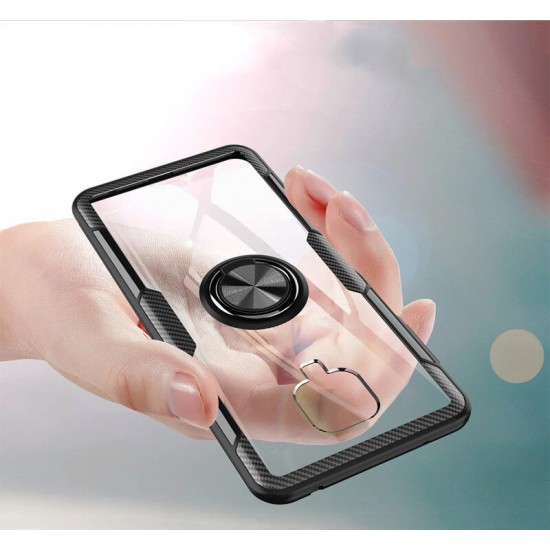Case Carbon Fiber Pattern 360° Rotation Adjustable Magnetic Ring Holder Shockproof Transparent Protective Case