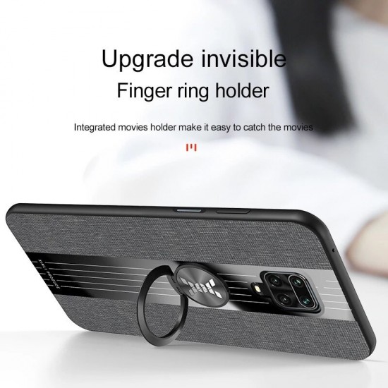 For Xiaomi Redmi Note 9S / Redmi Note 9 Pro / Redmi Note 9 Pro Max Case with Magnetic Ring Bracket Stand Shockproof Breathable Cloth Fabric Protective Case Non-original