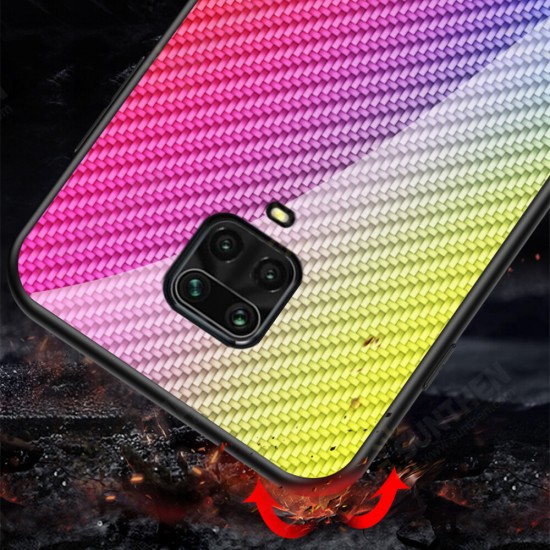 For Xiaomi Redmi Note 9S / Redmi Note 9 Pro Case Carbon Fiber Pattern Gradient Color Tempered Glass Shockproof Scratch Resistant Protective Case Non-original
