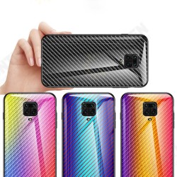 For Xiaomi Redmi Note 9S / Redmi Note 9 Pro Case Carbon Fiber Pattern Gradient Color Tempered Glass Shockproof Scratch Resistant Protective Case Non-original