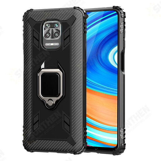 Case Carbon Fiber Pattern Shockproof Anti-fingerprint with 360° Rotation Magnetic Ring Bracket PC Protective Case