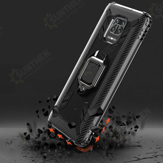 Case Carbon Fiber Pattern Shockproof Anti-fingerprint with 360° Rotation Magnetic Ring Bracket PC Protective Case