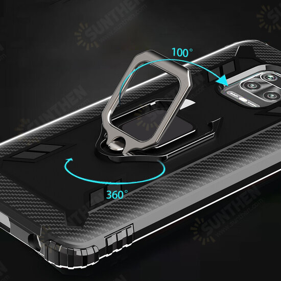 Case Carbon Fiber Pattern Shockproof Anti-fingerprint with 360° Rotation Magnetic Ring Bracket PC Protective Case