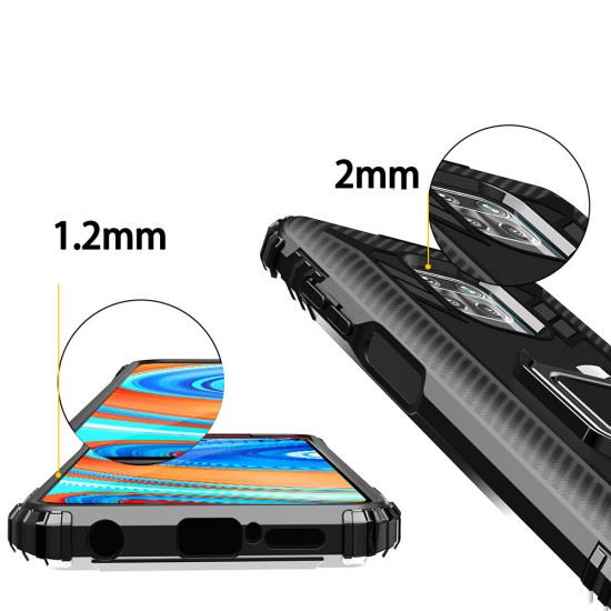 Case Carbon Fiber Pattern Shockproof Anti-fingerprint with 360° Rotation Magnetic Ring Bracket PC Protective Case