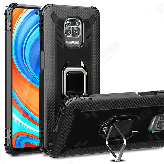 Case Carbon Fiber Pattern Shockproof Anti-fingerprint with 360° Rotation Magnetic Ring Bracket PC Protective Case